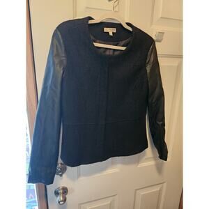 Kenar Women's Black Wool Blend Jacket with Faux Leather Sleeves